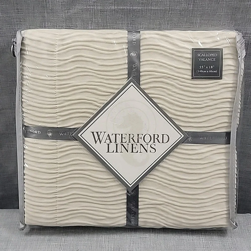 Waterford Linens NEW Allure Scalloped Valance 55×18 Slate Gray